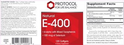 Photo of the Protocol For Life Balance Natural E-400 label