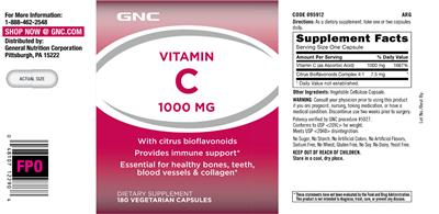 Photo of the GNC Vitamin C 1000 mg label