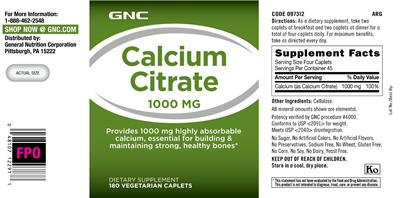 Photo of the GNC Calcium Citrate 1000 mg label