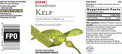 Photo of the GNC SuperFoods Kelp label