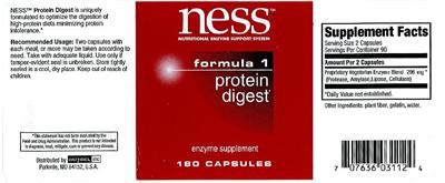 Photo of the NESS Nutritional Enzyme Support System Formula 1 Protein Digest label
