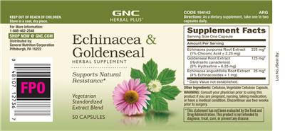 Photo of the GNC Herbal Plus Echinacea & Goldenseal label