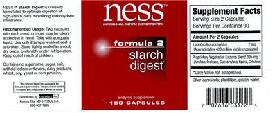 Photo of the NESS Nutritional Enzyme Support System Formula 2 Starch Digest label