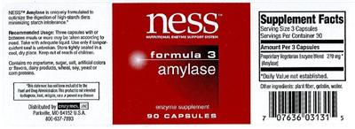 Photo of the NESS Nutritional Enzyme Support System Formula 3 Amylase label