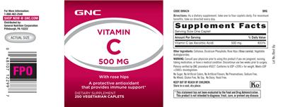 Photo of the GNC Vitamin C 500 mg With Rose Hips label