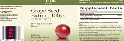 Photo of the GNC Herbal Plus Grape Seed Extract 100 mg label