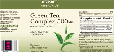 Photo of the GNC Herbal Plus Green Tea Complex 500 mg label