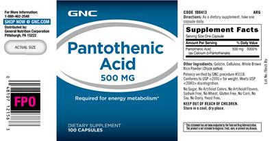 Photo of the GNC Pantothenic Acid 500 mg label