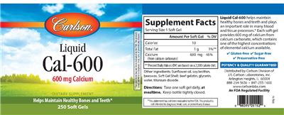 Photo of the Carlson Liquid Cal-600 label