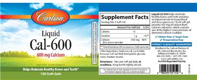 Photo of the Carlson Liquid Cal-600 label