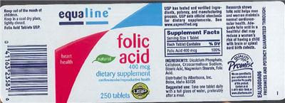 Photo of the Equaline Natural Folic Acid 400 mcg label