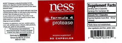 Photo of the NESS Nutritional Enzyme Support System Formula 4 Protease label