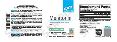 Photo of the XYMOGEN Melatonin Peppermint Flavor label