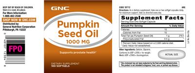 Photo of the GNC Pumpkin Seed Oil 1000 mg label