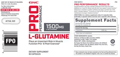 Photo of the GNC Pro Performance L-Glutamine 1500 mg label