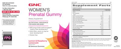 Photo of the GNC Women's Prenatal Gummy label