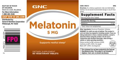 Photo of the GNC Melatonin 5 mg label