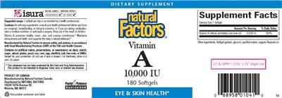 Photo of the Natural Factors Vitamin A 10,000 IU label