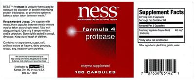 Photo of the NESS Nutritional Enzyme Support System Formula 4 Protease label