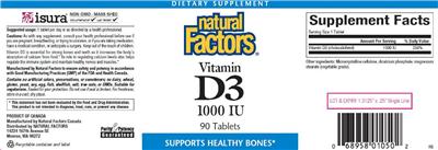 Photo of the Natural Factors Vitamin D3 1000 IU label