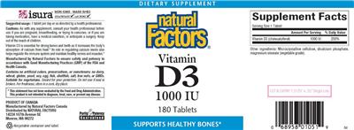 Photo of the Natural Factors Vitamin D3 1000 IU label