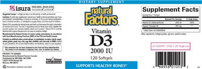 Photo of the Natural Factors Vitamin D3 2000 IU label