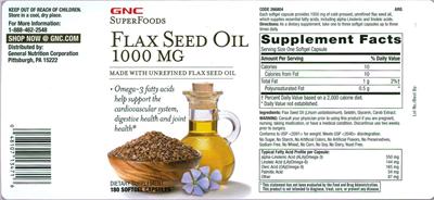 Photo of the GNC SuperFoods Flax Seed Oil 1000 mg label