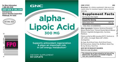 Photo of the GNC Alpha-Lipoic Acid 300 mg label