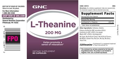 Photo of the GNC L-Theanine 200 mg label