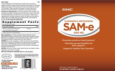Photo of the GNC S-Adenosyl-Methionine SAM-e 400 mg label