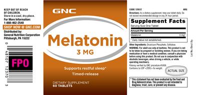 Photo of the GNC Melatonin 3 mg label