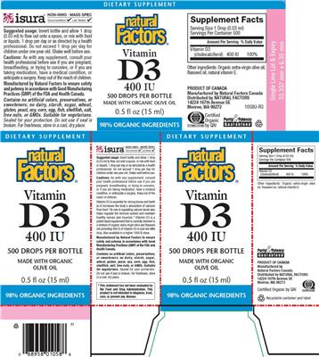 Photo of the Natural Factors Vitamin D3 400 IU label