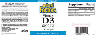 Photo of the Natural Factors Vitamin D3 5000 IU label