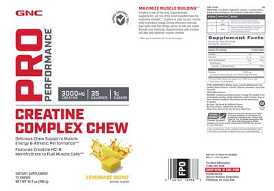 Photo of the GNC Pro Performance Creatine Complex Chew Lemonade Burst label
