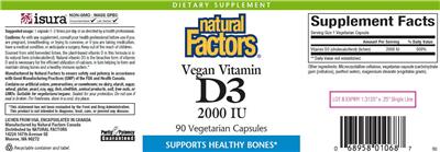Photo of the Natural Factors Vegan Vitamin D3 2000 IU label