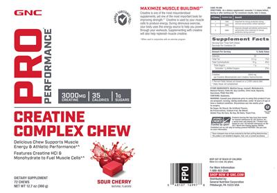 Photo of the GNC Pro Performance Creatine Complex Chew Sour Cherry label
