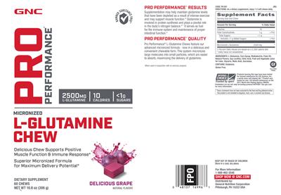 Photo of the GNC Pro Performance L-Glutamine Chew Delicious Grape label
