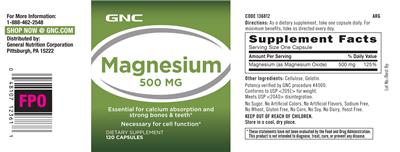 Photo of the GNC Magnesium 500 mg label