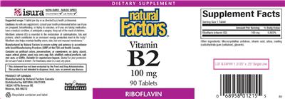 Photo of the Natural Factors Vitamin B2 100 mg label
