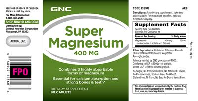 Photo of the GNC Super Magnesium 400 mg label