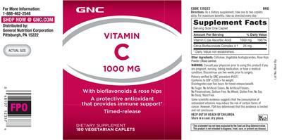 Photo of the GNC Vitamin C 1000 mg With Bioflavonoids & Rose Hips label