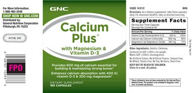 Photo of the GNC Calcium Plus With Magnesium & Vitamin D-3 label