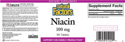 Photo of the Natural Factors Niacin 100 mg label