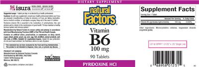 Photo of the Natural Factors Vitamin B6 100 mg label
