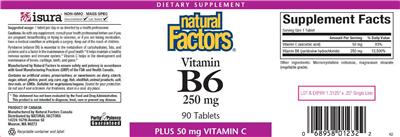 Photo of the Natural Factors Vitamin B6 250 mg label