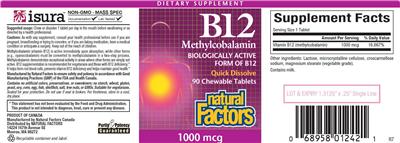 Photo of the Natural Factors B12 Methylcobalamin 1000 mcg label