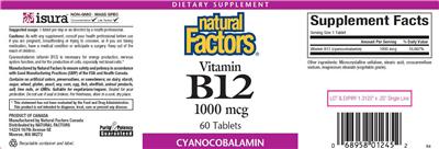 Photo of the Natural Factors Vitamin B12 1000 mcg label