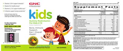 Photo of the GNC Milestones Kids Gummy Multivitamin For Kids 2-12 label