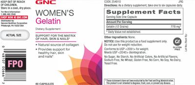 Photo of the GNC Women's Gelatin label