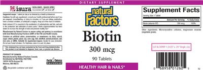 Photo of the Natural Factors Biotin 300 mcg label